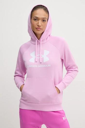 Mikina Under Armour dámská, růžová barva, s kapucí, s potiskem