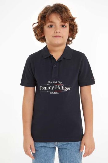 Dětská bavlněná polokošile Tommy Hilfiger tmavomodrá barva, s potiskem, KB0KB09025