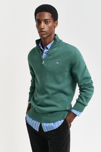 SVETR GANT CASUAL COTTON HALF ZIP WOODY GREEN