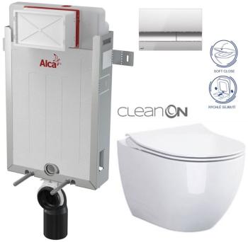 ALCADRAIN Renovmodul předstěnový instalační systém s chromovým tlačítkem M1721 + WC CERSANIT ZEN CLEANON + SEDÁTKO AM115/1000 M1721 HA1