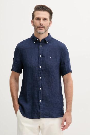 Ľanová košeľa Tommy Hilfiger tmavomodrá farba, regular, s golierom button-down, MW0MW35207