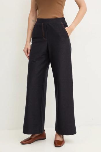 Kalhoty Max Mara Leisure dámské, tmavomodrá barva, jednoduché, high waist, 2426786108600