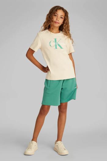 Detské bavlnené tričko Calvin Klein Jeans béžová farba, s potlačou, IU0IU00676