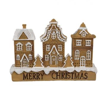 Hnědá dekorace perníkových domků v řadě Merry Christmas - 13*4*10 cm 6PR4194