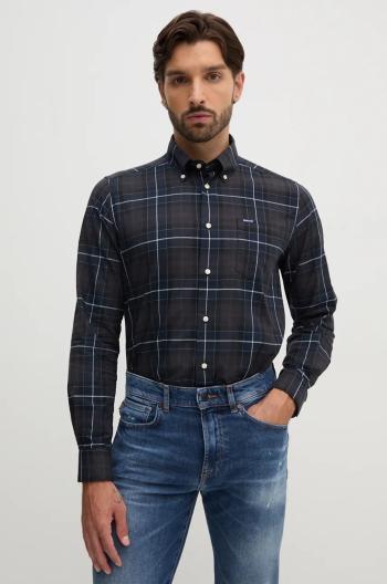 Bavlněná košile Barbour hnědá barva, slim, s límečkem button-down