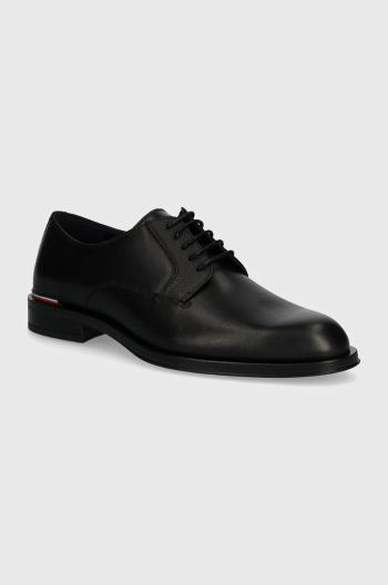 Kožené polobotky Tommy Hilfiger CORE RWB HILFIGER TEXT LTH SHOE pánské, černá barva, FM0FM05255