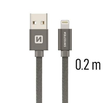 Swissten textilní datový kabel lightning 0.2m šedý (71523102)