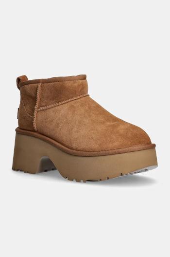 Semišové sněhule UGG Classic Ultra Mini New Heights dámské, hnědá barva, 1158311-CHE