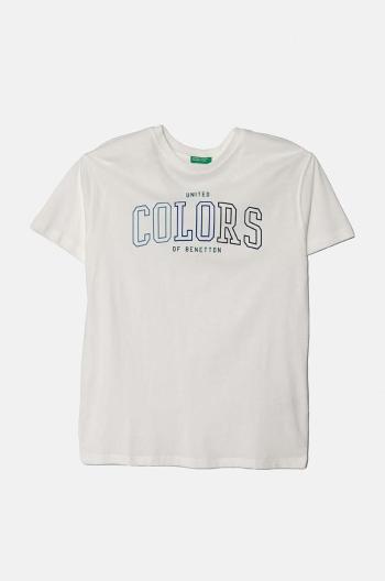 Dětské bavlněné tričko United Colors of Benetton bílá barva, s potiskem, 3I1XC10JL