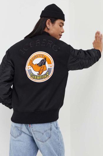 Vlněná bomber bunda Iceberg x Looney Tunes černá barva, přechodná