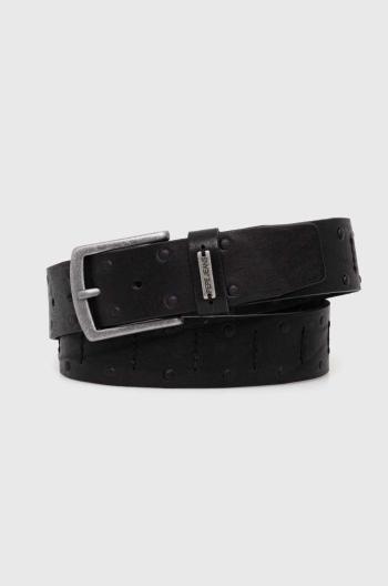 Kožený pásek Pepe Jeans KENT BELT pánský, černá barva, PM021030