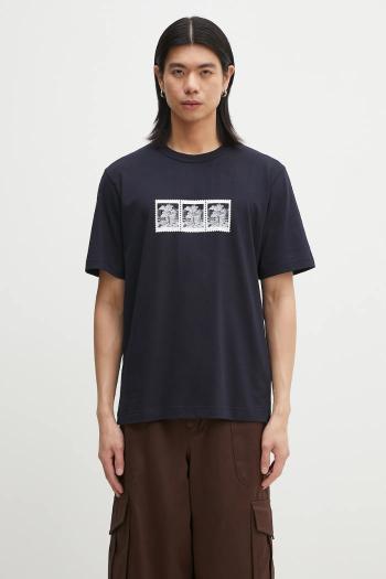 Bavlnené tričko Norse Projects Holger Post Stamp Print T-Shirt pánske, tmavomodrá farba, s potlačou, N01.0686.7004