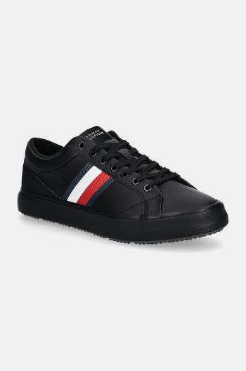 Kožené sneakers boty Tommy Hilfiger TH HI VULC CORE CLEAT STRIPES černá barva, FM0FM05199