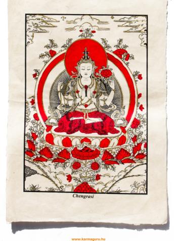 Csenrézi mártott papír (LOKTA) falikép piros díszítéssel - 51 x 76 cm