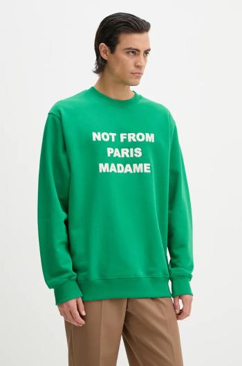 Bavlněná mikina Drôle de Monsieur Le Sweatshirt Slogan pánská, zelená barva, s aplikací, E.SW149.CO127.GN Le Sweatshirt Slogan