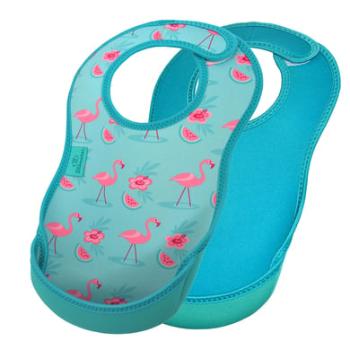 Bibetta Neoprenový bryndák UltraBib® Flamingos / Tyrkysová, 2 kusy