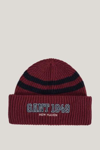 ČEPICE GANT 1949 STRIPED KNITTED BEANIE WINE RED