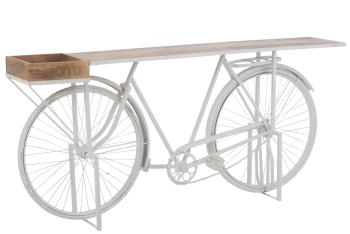 Bílý antik retro bar/konzolový stolek Bicycle - 185*36*85 cm 20736