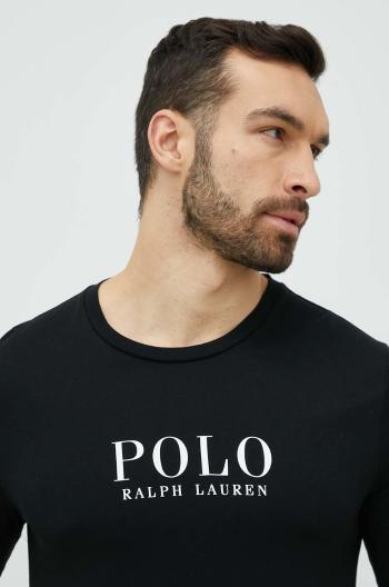 Bavlněná košile s dlouhým rukávem Polo Ralph Lauren černá barva, s potiskem