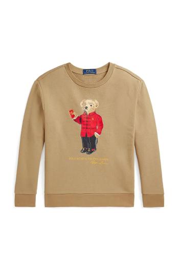 Dětská bavlněná mikina Polo Ralph Lauren zelená barva, s potiskem, 323961412002