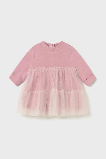 Šaty pre bábätká Mayoral Newborn ružová farba, mini, áčkový strih, 2824