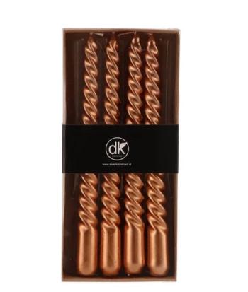 Set 4ks měděná metalická kroucená svíčka Twist copper - Ø 1.8 *20cm / 4h 851625