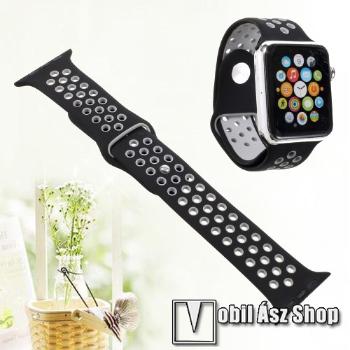 Okosóra szíj - légáteresztő, sportoláshoz, szilikon - FEKETE - 100mm + 90mm hosszú, 21mm széles - Apple Watch Series 1/2/3 42mm / 4/5/6/SE 44mm / 7/8 45mm / Ultra 49mm