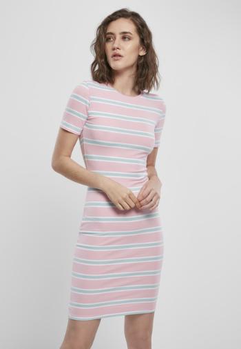 Urban Classics Ladies Stretch Stripe Dress girlypink/oceanblue - M