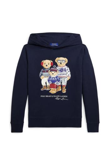 Dětská mikina Polo Ralph Lauren tmavomodrá barva, s kapucí, s potiskem, 323953042001