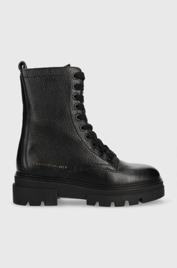 Kožené workery Tommy Hilfiger Monochromatic Lace Up Boot Monochromatic Lace Up Boot dámské, černá barva, na plochém podpatku