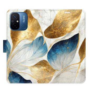 Flipové pouzdro iSaprio - GoldBlue Leaves - Xiaomi Redmi 12C