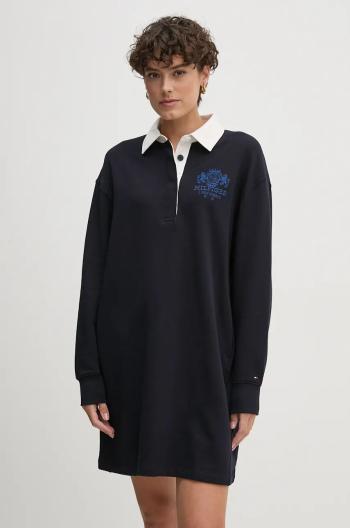 Bavlněné šaty Tommy Hilfiger tmavomodrá barva, mini, oversize, WW0WW42914