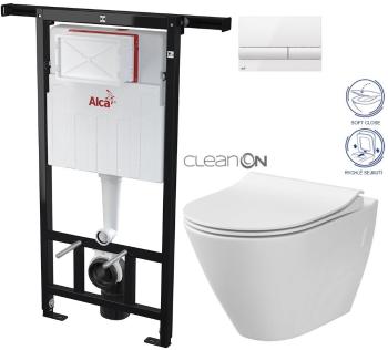 ALCADRAIN Jádromodul předstěnový instalační systém s bílým tlačítkem M1710 + WC CERSANIT CLEANON CITY AM102/1120 M1710 CI1