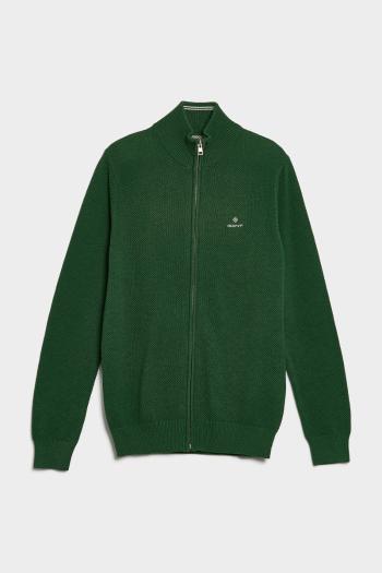 SVETR GANT COTTON PIQUE ZIP CARDIGAN FOREST GREEN MEL