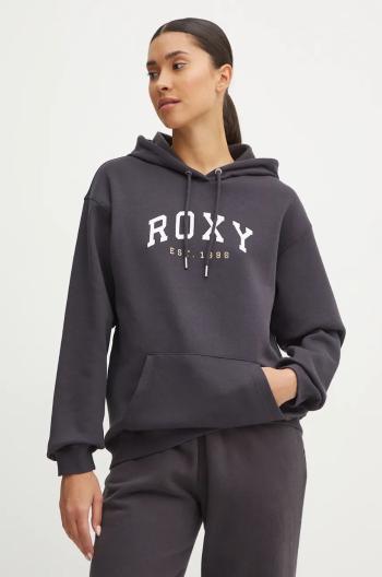 Mikina Roxy Surf Stoked dámská, šedá barva, s kapucí, s potiskem, ERJFT04899