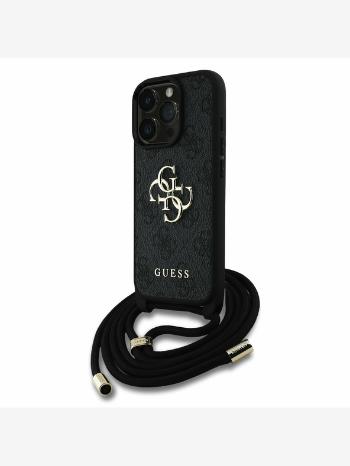 Guess PU 4G Metal Logo Crossbody Popruh Zadní Kryt pro iPhone 16 Pro Black Telefontok Lila