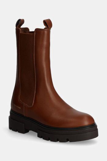 Kožené kotníkové boty Tommy Hilfiger MONOCHROMATIC CHELSEA BOOT dámské, hnědá barva, na plochém podpatku, FW0FW06730