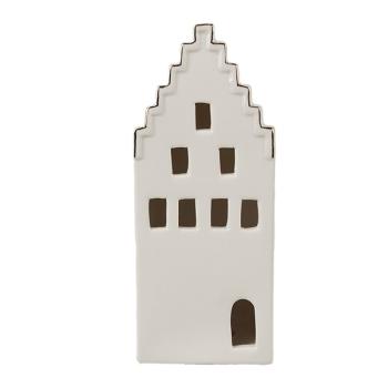 Béžová dekorace porcelánový domek s Led světýlky Christmas House M - 7*6*16 cm 6CE1598M