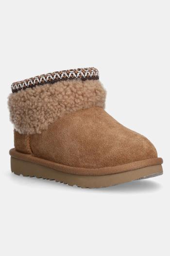 Dětské semišové zimní boty UGG CLASSIC ULTRA MINI MAXI CURLY hnědá barva, 1157730T