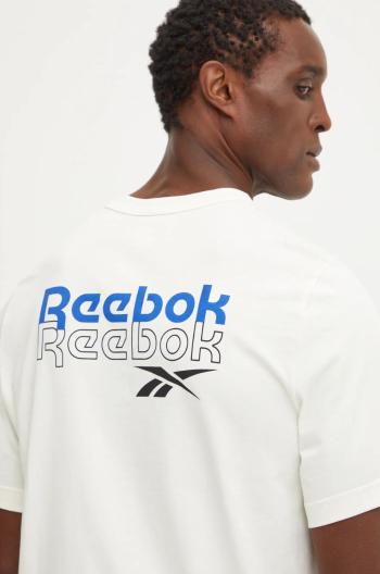 Bavlněné tričko Reebok béžová barva, s potiskem, 100208575