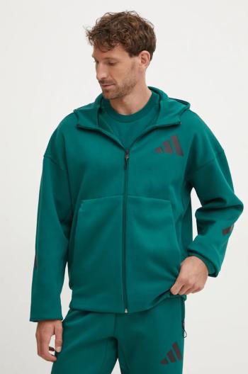 Mikina adidas ZNE pánská, zelená barva, s kapucí, s potiskem, JF6539