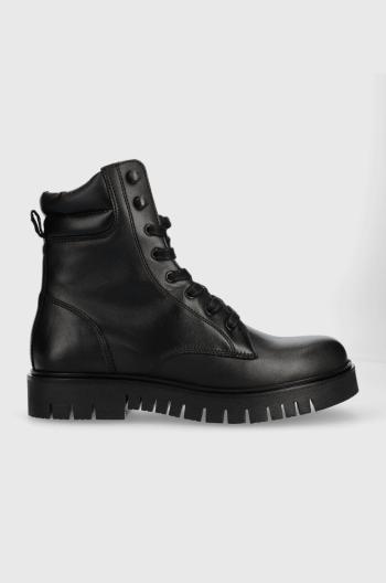 Farmářky Tommy Jeans TJW LACE UP BOOT dámské, černá barva, na platformě, EN0EN02314