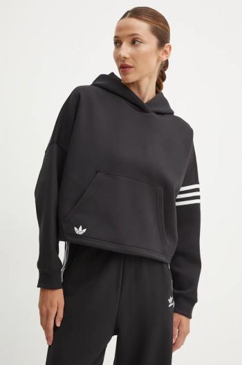 Mikina adidas Originals Neuclassics dámská, černá barva, s kapucí, hladká, IW5607