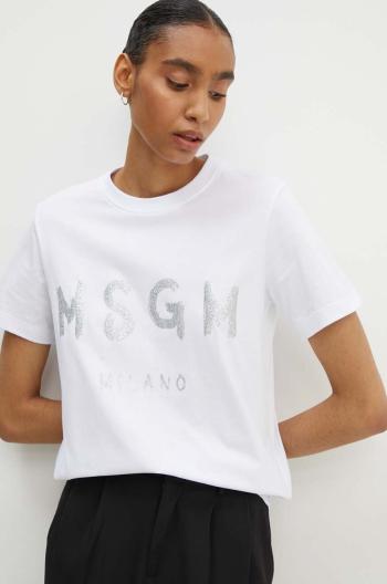 Bavlněné tričko MSGM bílá barva, 3441MDM510G.237002