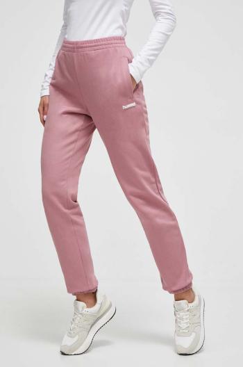 Bavlněné tepláky Hummel hmlLGC SHAI REGULAR PANTS růžová barva, 221758