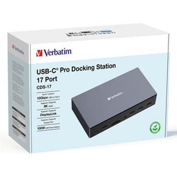 Dokovací stanice Verbatim, USB-C Pro, 17-port, HDMI, RJ45, microSD, USB-A 3.2, šedá