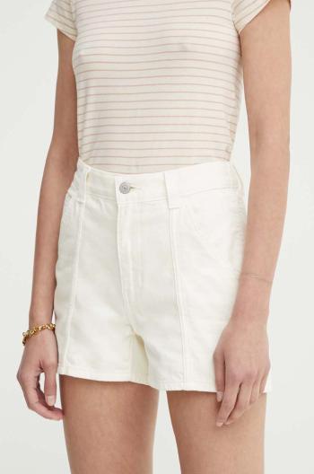 Džínové šortky Levi's CARPENTER SHORT dámské, béžová barva, hladké, high waist, A8719