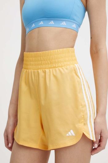 Tréninkové šortky adidas Performance Pacer žlutá barva, s aplikací, high waist, IS2179