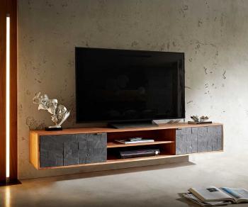TV stolek Teele 200 cm přírodní akácie břidlice 2 dvířka