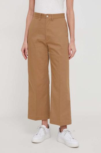 Kalhoty Polo Ralph Lauren dámské, béžová barva, široké, high waist, 211873988